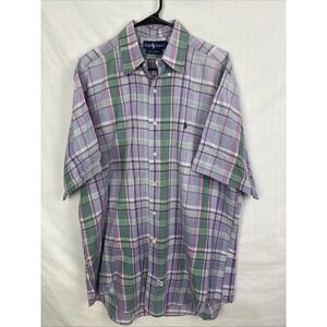 Ralph Lauren Bob Camp Plaid Button Up Short Sleeve Shirt Size L Easter Vintage